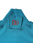 Blue Cotton Turtleneck Long Sleeves Sweater