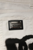 White Tattered Graffiti Skinny Denim Jeans