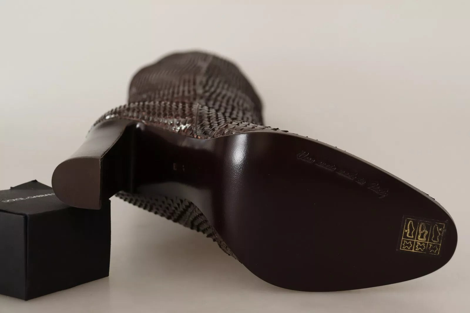 Brown Exotic Leather Heels High Boots Shoes