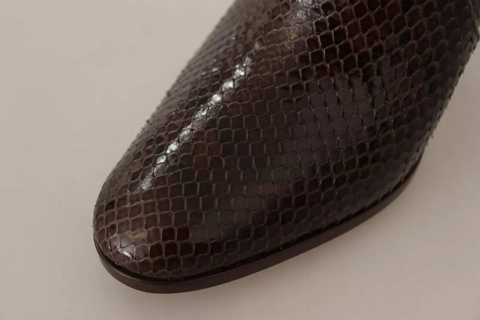 Brown Exotic Leather Heels High Boots Shoes