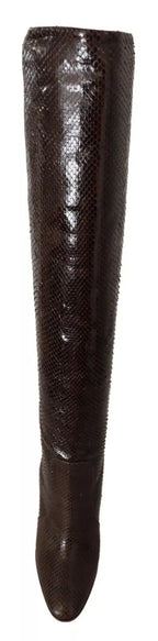 Brown Exotic Leather Heels High Boots Shoes