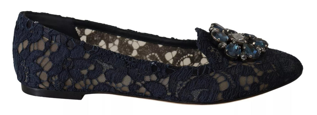 Blue Crystal Loafer Lace Ballet Flats Shoes