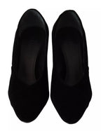 Black Leather Suede Block Heels Pumps Shoes