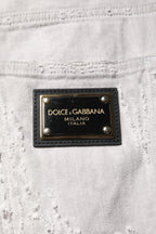 Light Gray Tattered Men Denim Bermuda Shorts