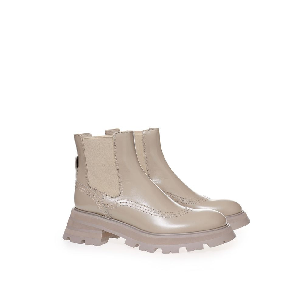 Beige Leather Chelsea Boots