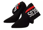 Black Suede Logo Socks Block Heel Ankle Boots Shoes