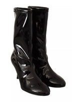 Black Patent Leather High Heels Boots Shoes