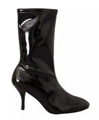 Black Patent Leather High Heels Boots Shoes