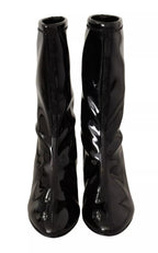 Black Patent Leather High Heels Boots Shoes