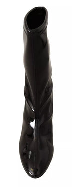 Black Patent Leather High Heels Boots Shoes