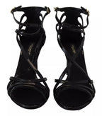 Black Leather Stiletto Heels Sandals Shoes
