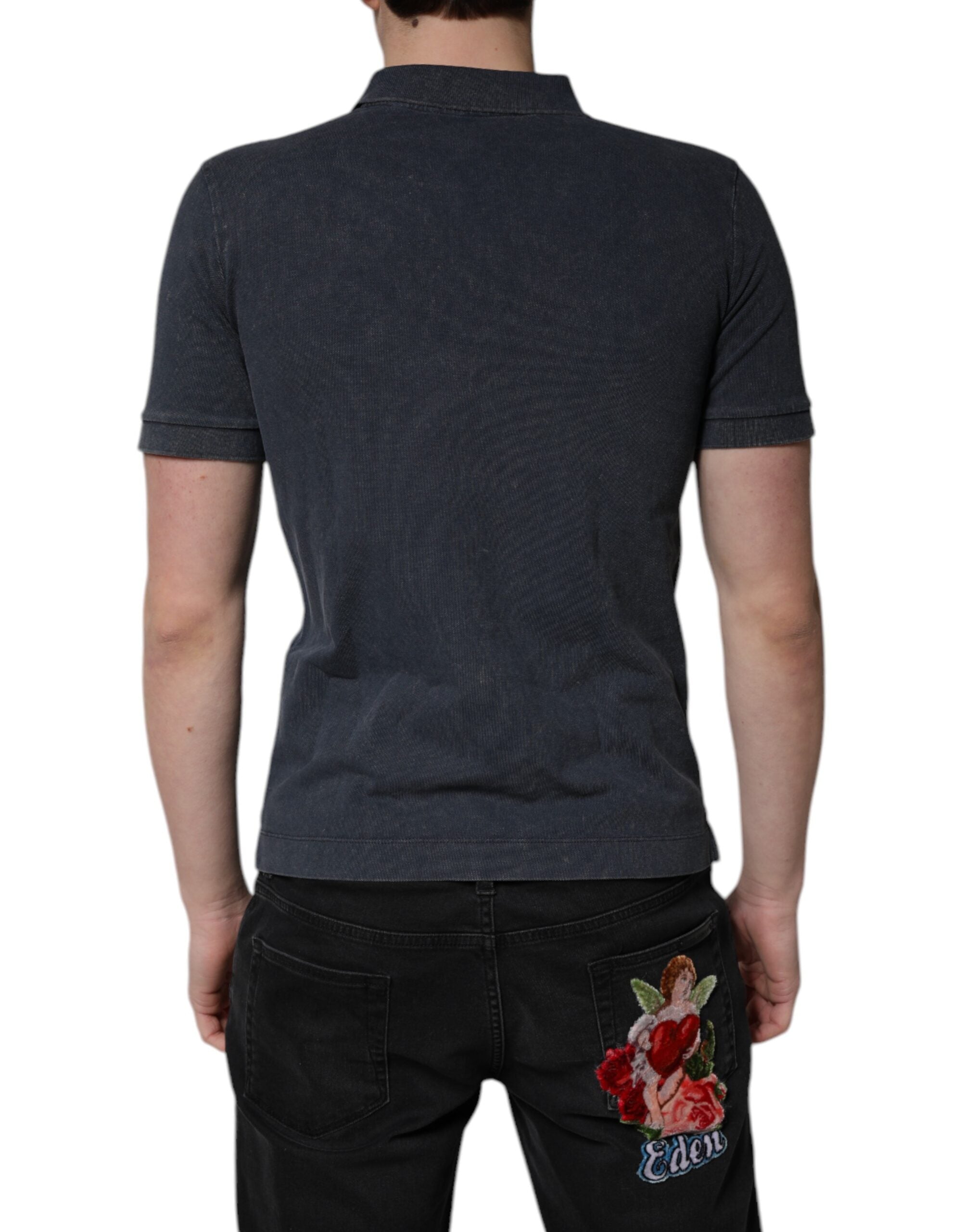 Dark Blue Logo Plaque Cotton Men Polo Shirt T-shirt