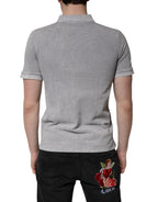 Gray Logo Plaque Cotton Men Polo Shirt T-shirt