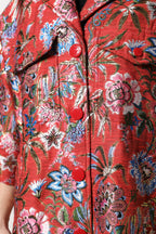 Red Floral Jacquard Button Down Coat Jacket
