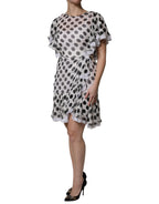 White Polka Dotted Silk Blend A-line Dress