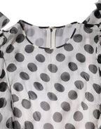 White Polka Dotted Silk Blend A-line Dress