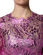 Metallic Fuchsia Floral Sheath Mini Dress
