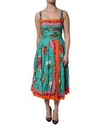 Multicolor Printed Silk Sleeveless Midi Dress