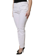 White Cotton Mid Waist Skinny Denim Jeans