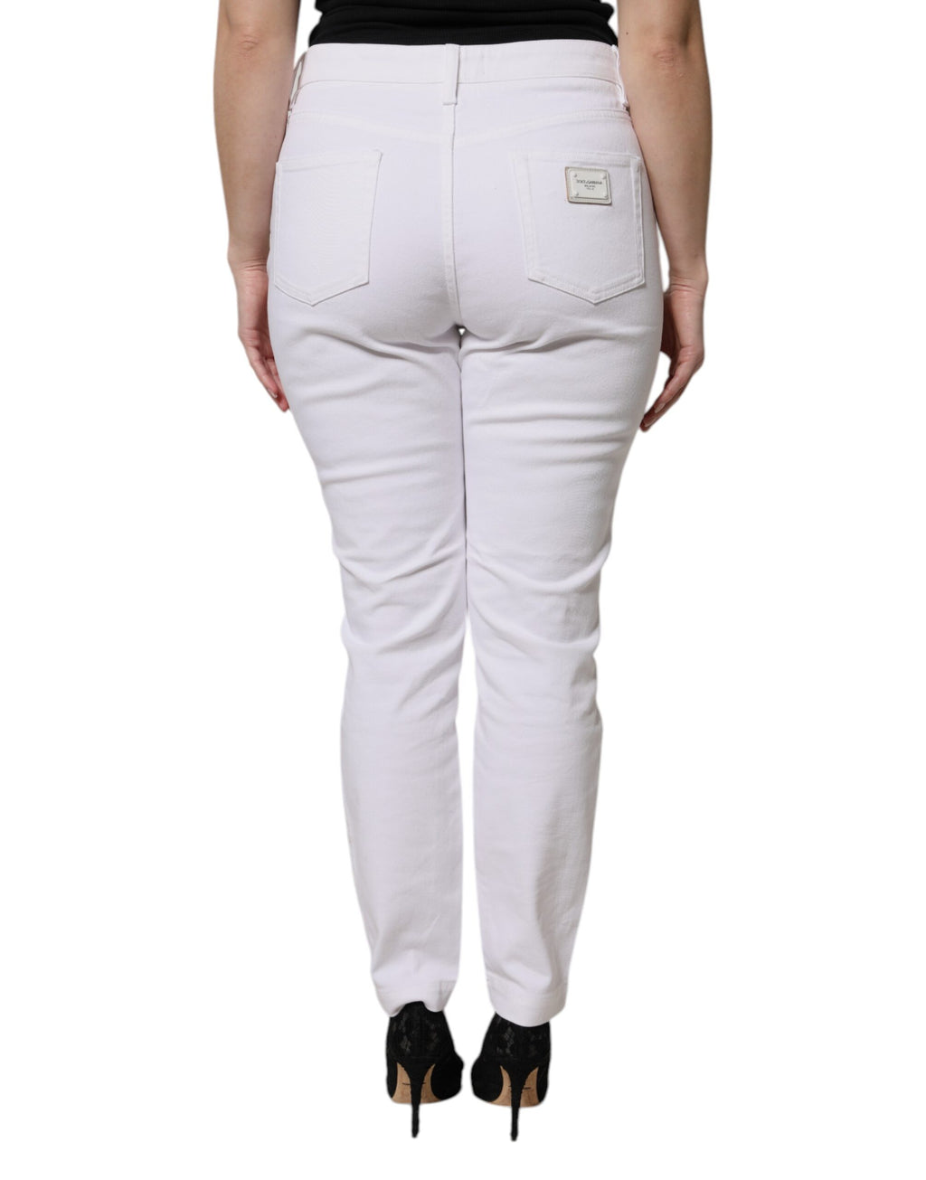 White Cotton Mid Waist Skinny Denim Jeans