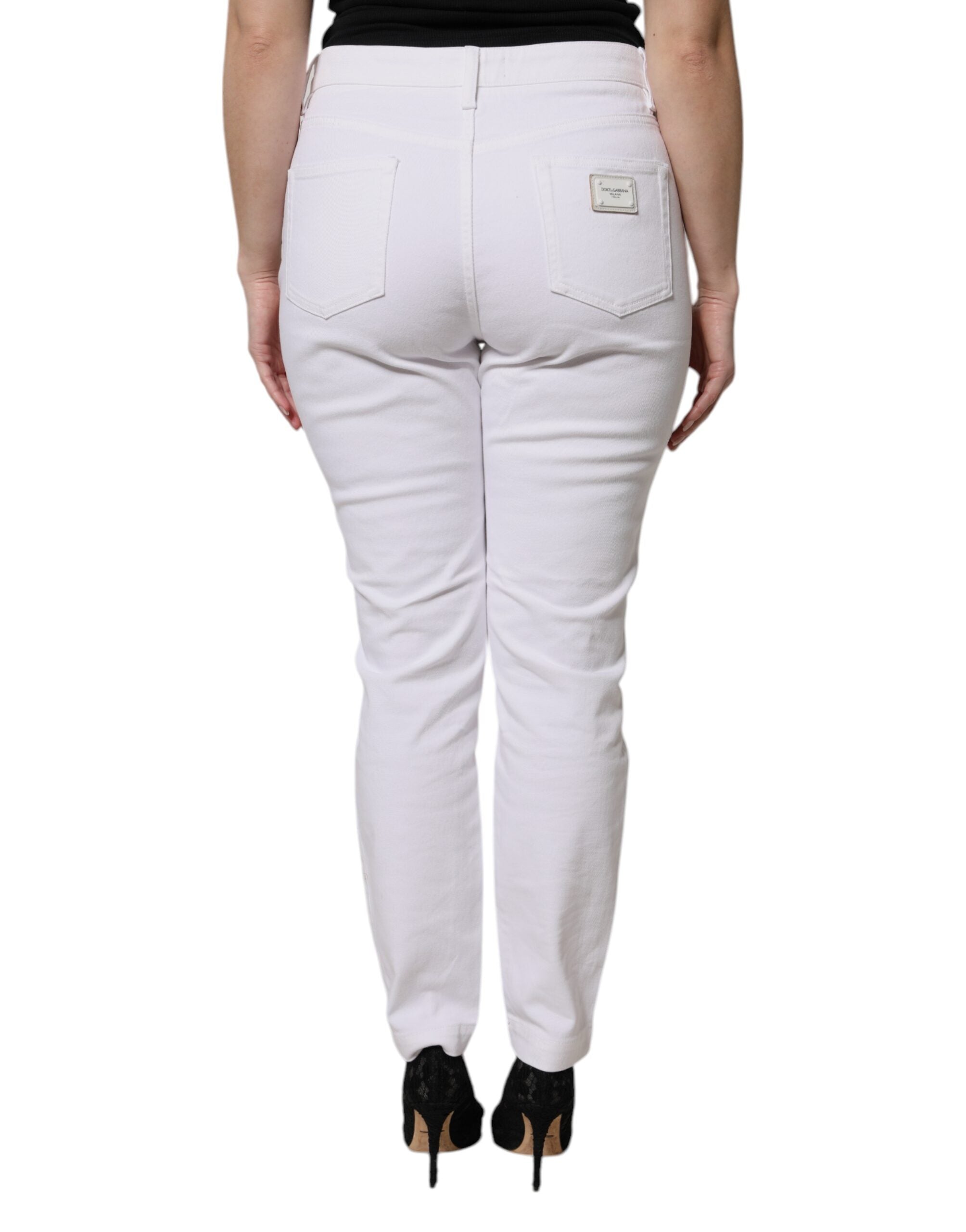 White Cotton Mid Waist Skinny Denim Jeans