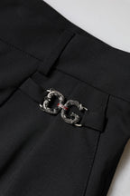 Black Polyester High Waist Dress Pants