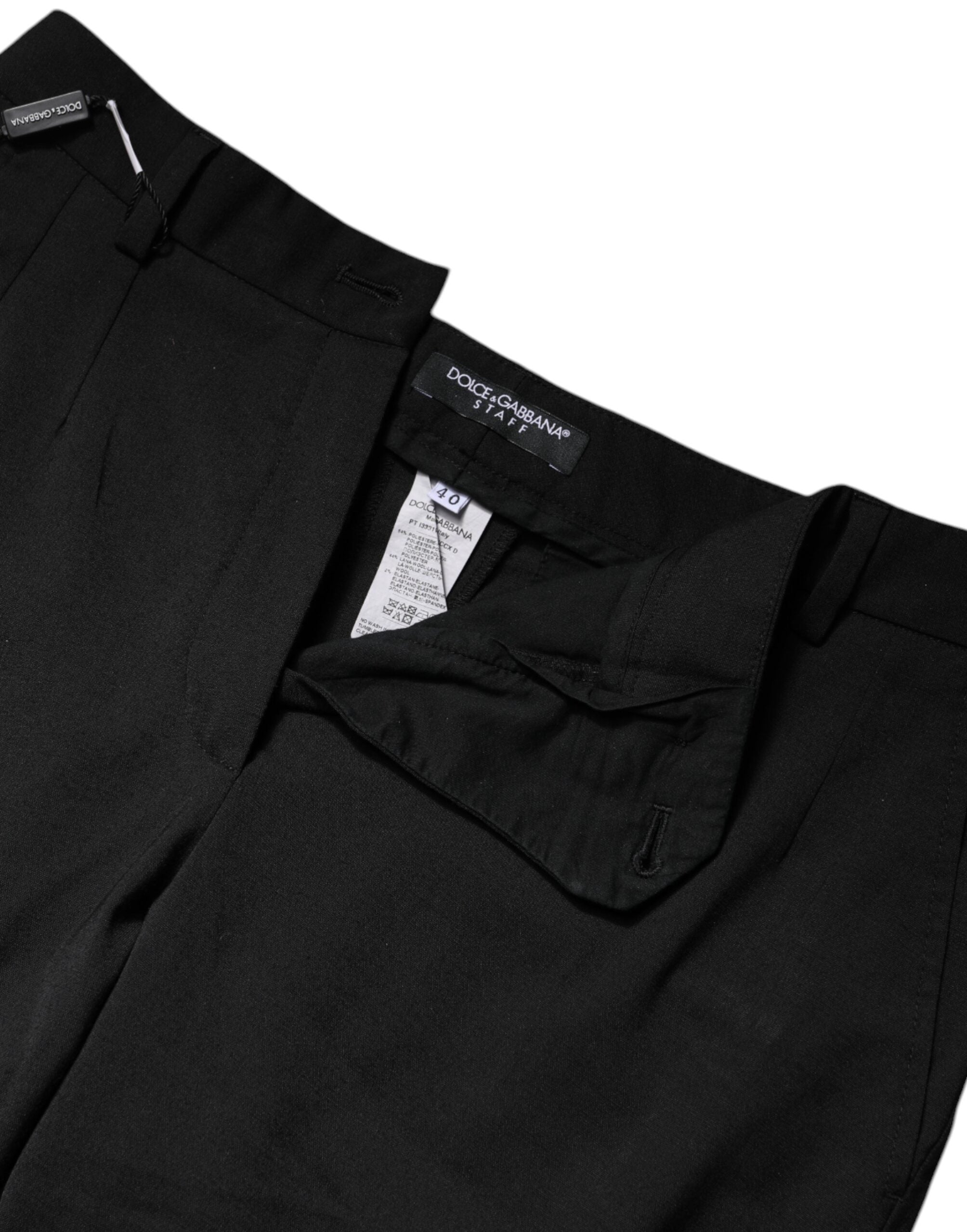 Black Polyester High Waist Slim Pants