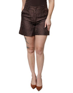 Brown Floral Brocade Mid Waist Mini Short