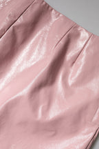 Glossy Pink Cotton High Waist Mini Skirt