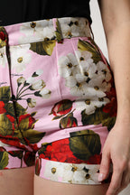 Pink Floral Print High Waist Hotpants Short