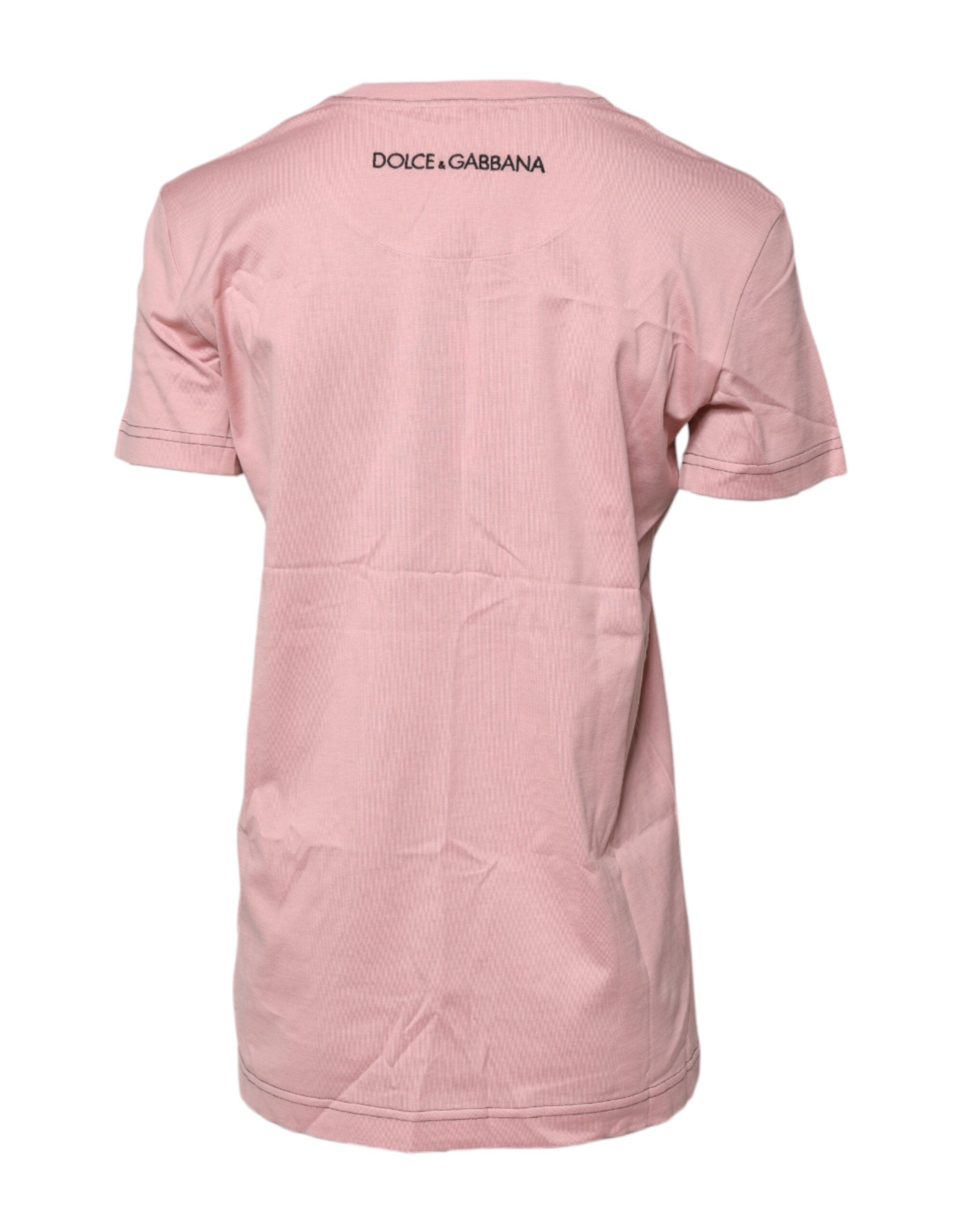 Pink Logo Print Cotton Crew Neck T-shirt