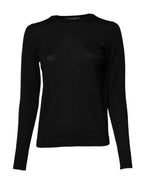 Black Wool Knit Crew Neck Pullover Sweater