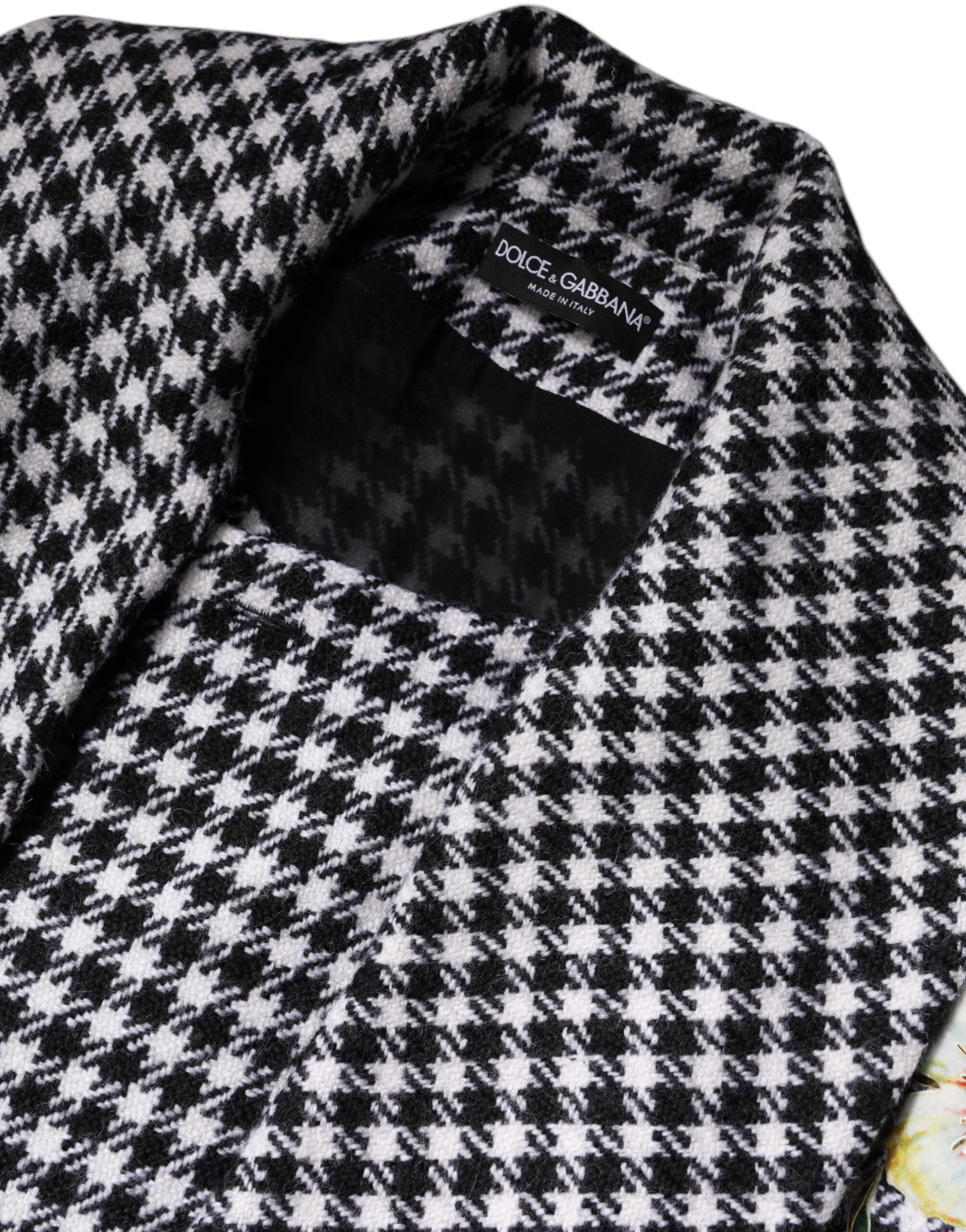 Black White Monochrome Patterned Floral Cape Jacket