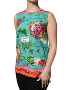 Multicolor Floral Silk Sleeveless Tank Top
