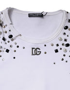 White Embellished Long Sleeve Cropped Sweater