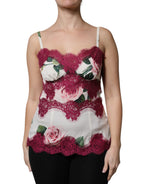 White Rose Print Satin Lace Tank Top Lingerie