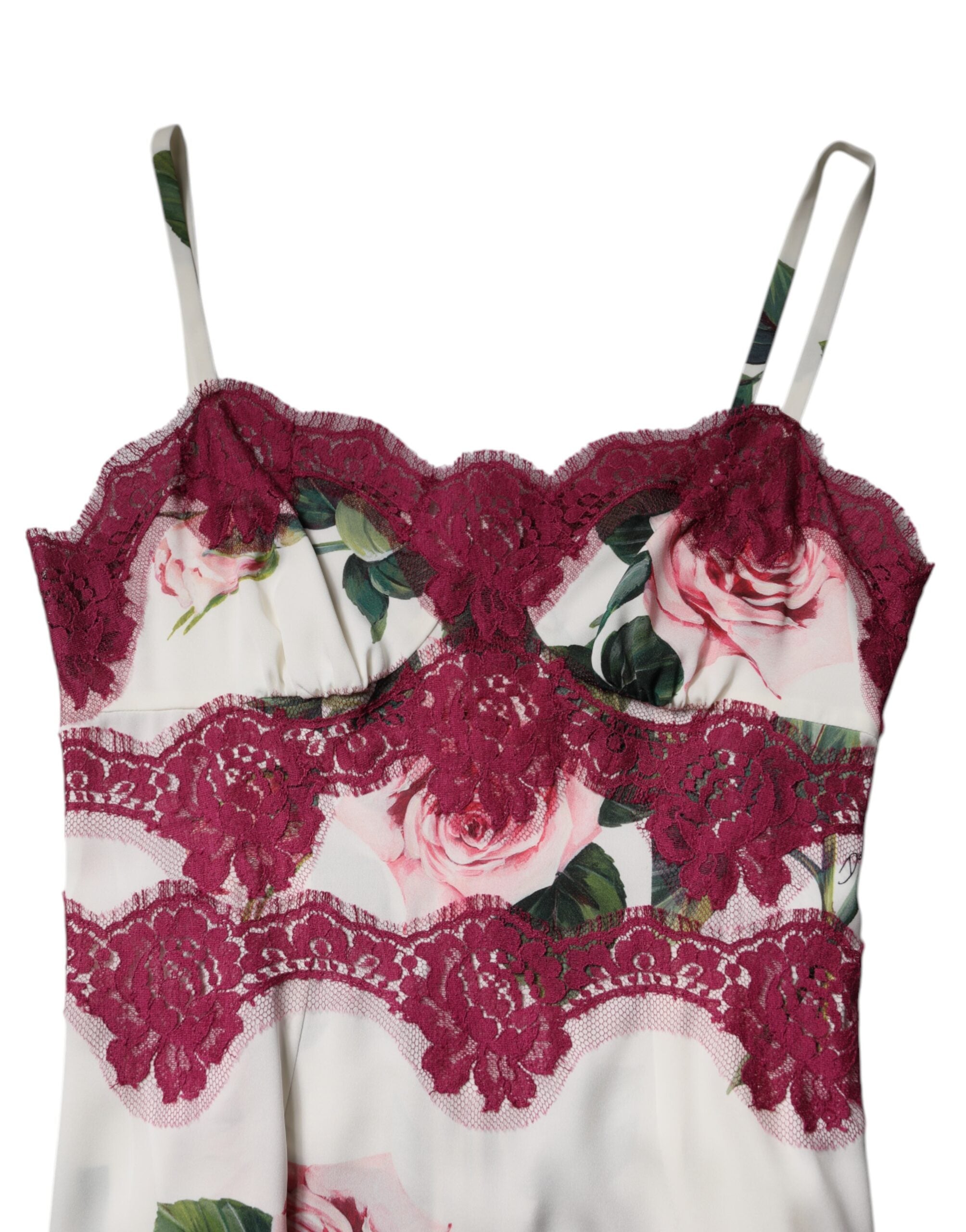 White Rose Print Satin Lace Tank Top Lingerie