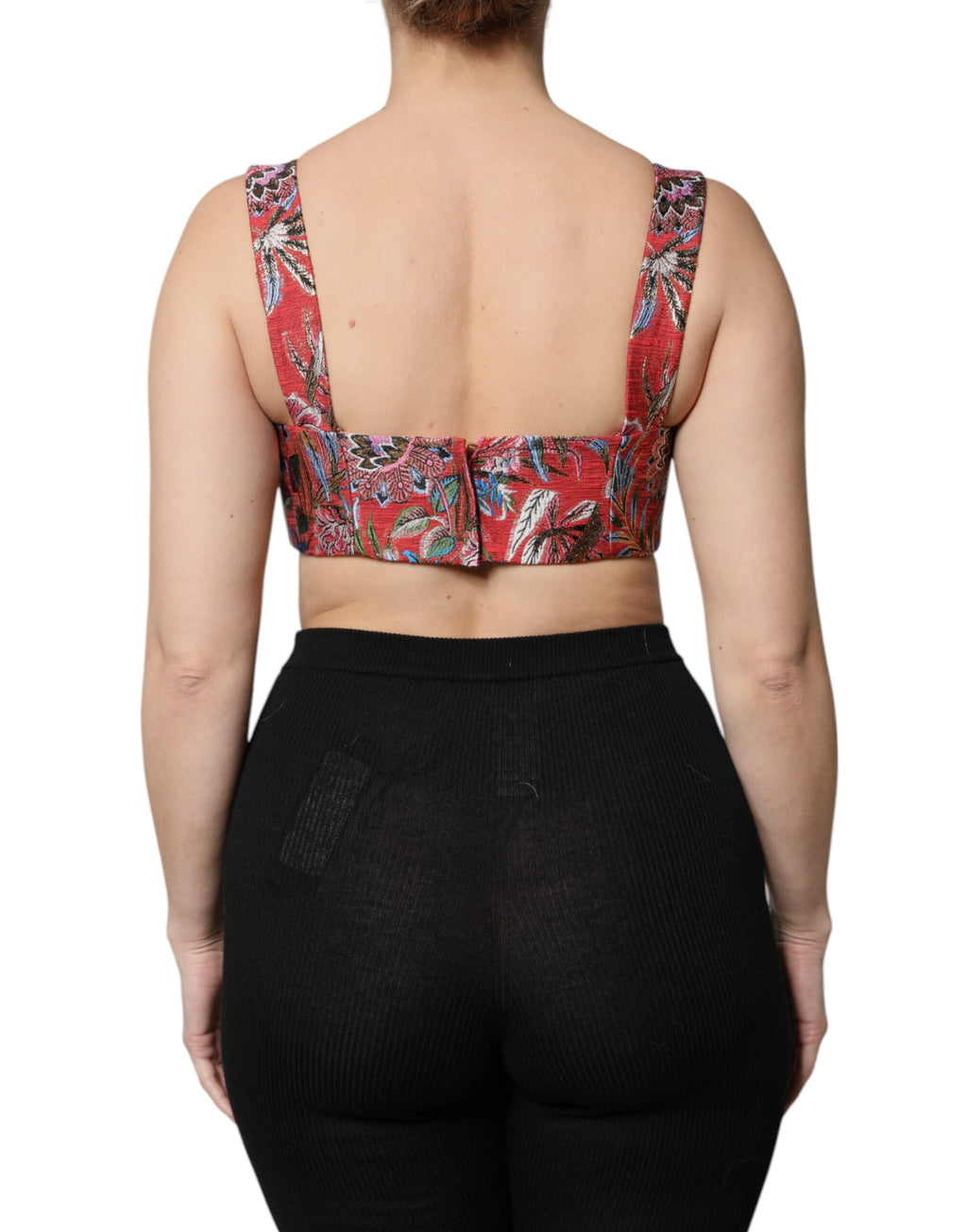 Red Floral Brocade Cropped Bustier Corset Top