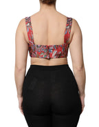 Red Floral Brocade Cropped Bustier Corset Top