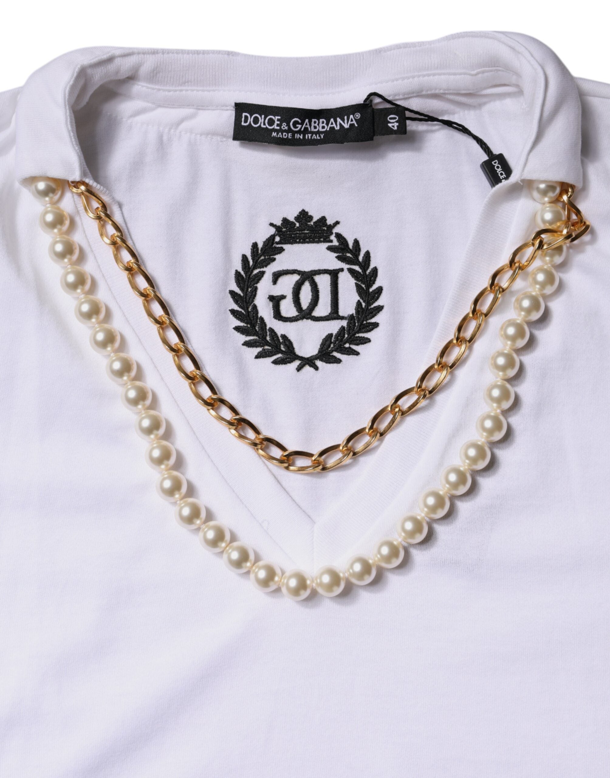White Necklace Cotton Short Sleeve T-shirt