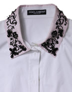 White Embellished Collared Dress Shirt Top