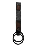 Brown Leather DG Plaque Double Keyring Holder Keychain