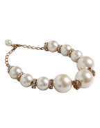 White Maxi Faux Pearl Beads Crystals Gold Chain Necklace