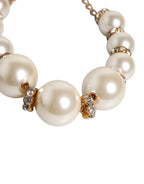 White Maxi Faux Pearl Beads Crystals Gold Chain Necklace