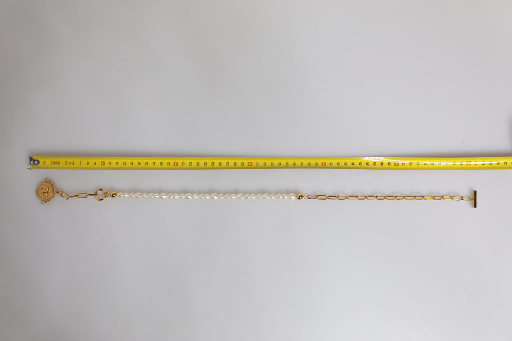 Gold Chain Brass Faux Pearl Charm Logo Pendant Necklace