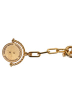 Gold Chain Brass Faux Pearl Charm Logo Pendant Necklace