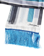 Multicolor Stripes Silk Fringes Neck Foulard Scarf