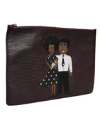 Brown Leather #DGFAMILY Embellished Men Clutch Pouch Bag