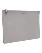 Gray Solid Leather DG Logo Men Clutch Zip Pouch Bag