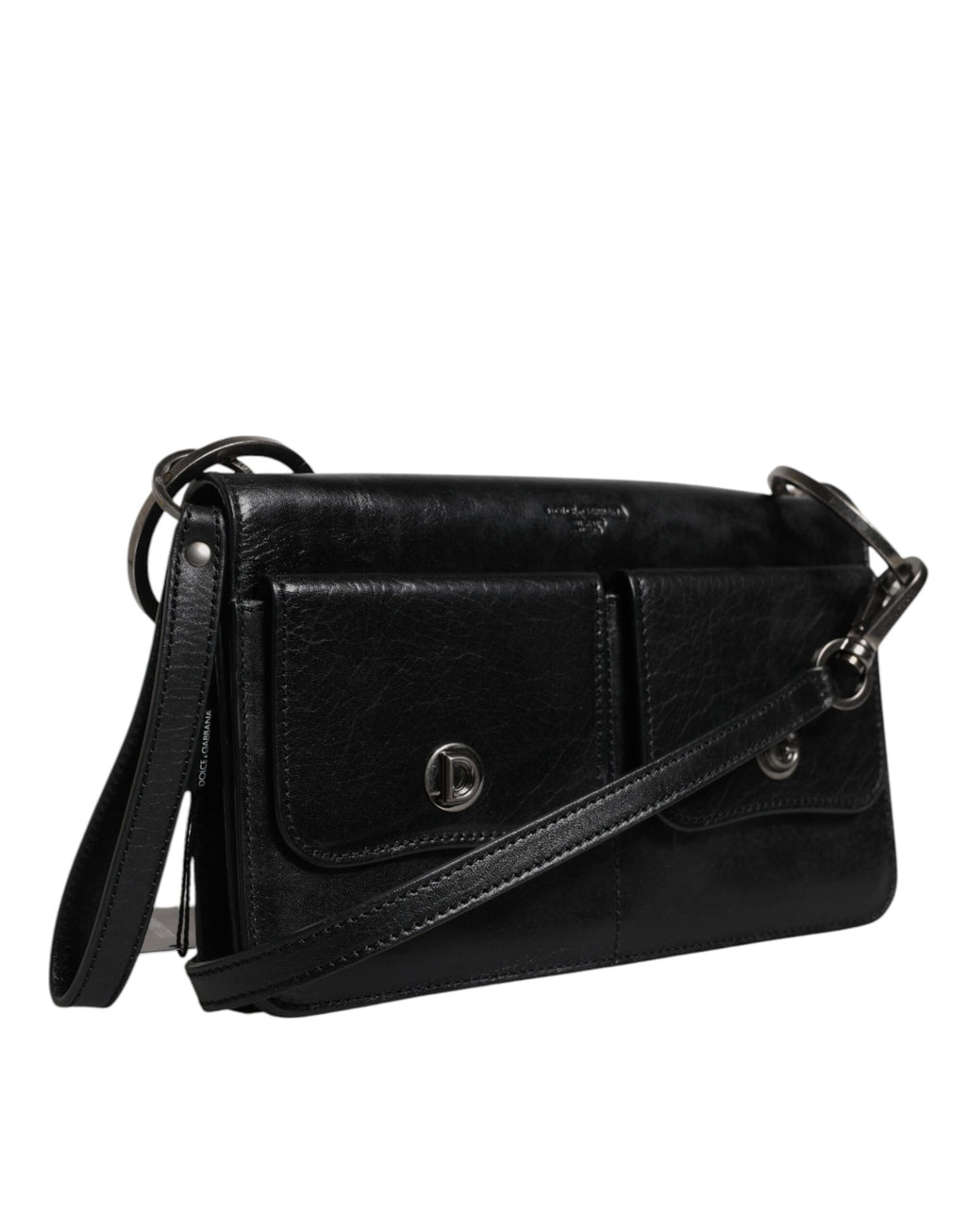 Black Leather Logo Purse Shoulder Crossbody Bag